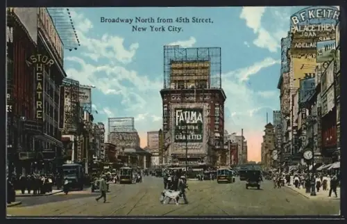 AK New York City, NY, Broadway North from 45th Street, Strassenbahn