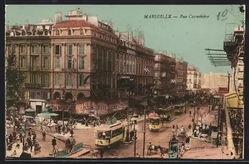 AK Marseille, Rue Cannebiére, Strassenpartie mit Strassenbahn