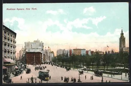 AK New York City, Madison Square, Strassenbahn