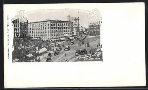 AK New York City, NY, Broadway & 23rd St., Strassenbahn