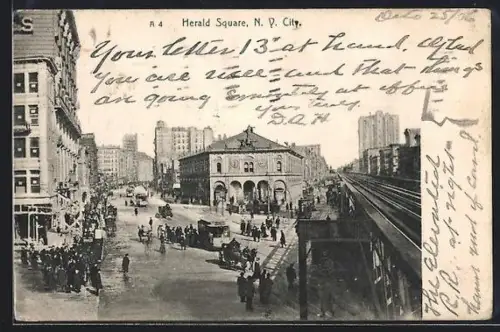 AK New York City, NY, Herald Square, Strassenbahn