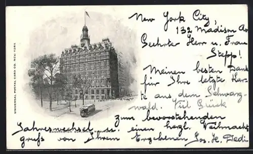 AK New York City, NY, Washington Building, Strassenbahn