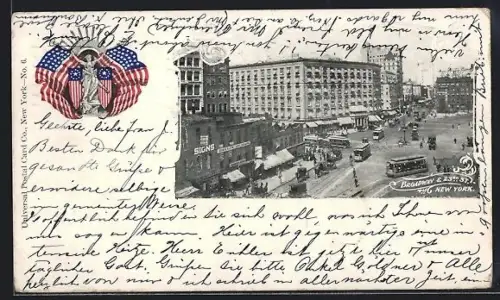 AK New York City, NY, Broadway & 23rd St., Strassenbahn