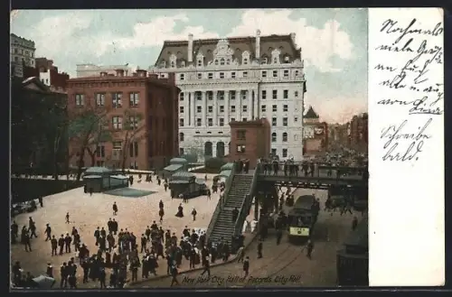 AK New York City, NY, Hall of Records, City Hall, Strassenbahn