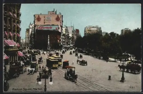 AK New York City, NY, Madison Square, Strassenbahn