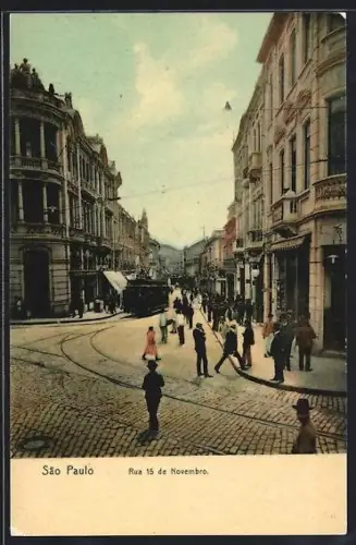 AK Sao Paulo, Rua 15 de Novembro, Strassenbahn