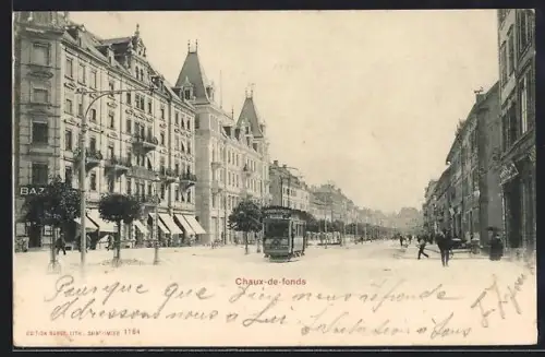 AK Chaux-de-fonds, Une Rue avec tramway, Strassenbahn