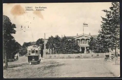 AK Libau, Blick auf das Kurhaus, Strassenbahn der Linie 13