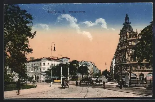 AK Halle a. S., Riebeck-Platz mit Strassenbahnen