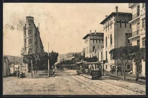 AK Alger, La Rue Michelet, Strassenbahn