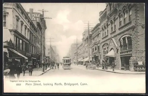 AK Bridgeport, CT, Main street looking north, Strassenbahn