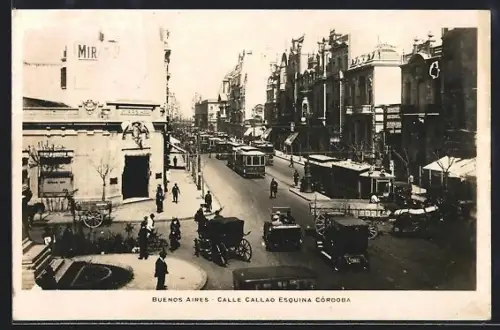 AK Buenos Aires, Calle Callao Esquina Cordoba, Strassenbahn