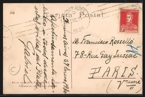 AK Buenos Aires, Calle Callao Esquina Cordoba, Strassenbahn