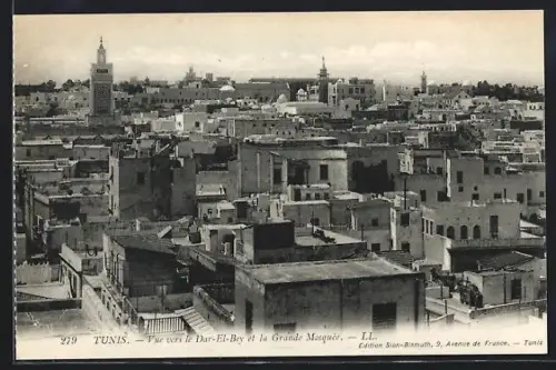 AK Tunis, Vue vers le Dar-El-Bey et la Grande Mosquée
