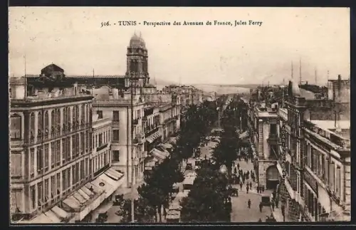 AK Tunis, Perspective des Avenues de France, Jules Ferry