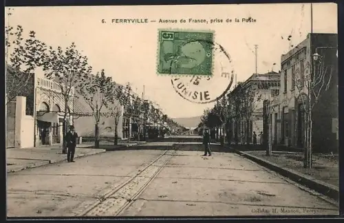 AK Ferryville, Avenue de France, prise de la Poste