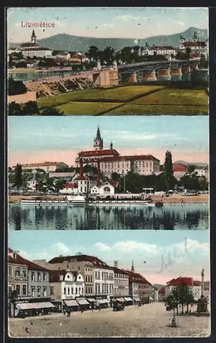 AK Leitmeritz / Litomerice, Ortsansicht mit Elbebrücke, Ringplatz
