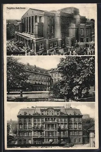 AK Teplitz-Schönau, Ortspartie mit Gebäuden und Gartenanlage
