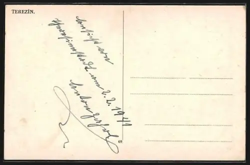 AK Terezin, Ortsansicht, Paradeplatz und Flusspartie