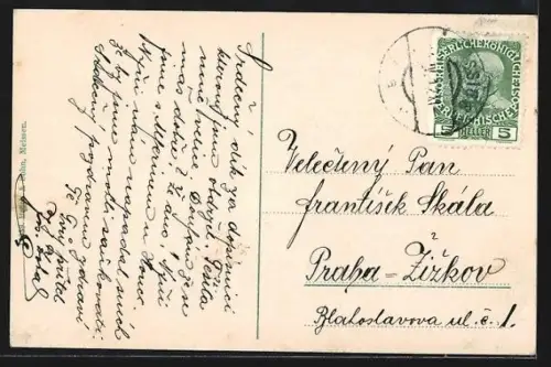 AK Aussig a. E., Blick zum neuen Stadttheater