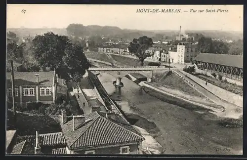 AK Mont-de-Marsan, Vue sur Saint-Pierre et la rivière adjointe