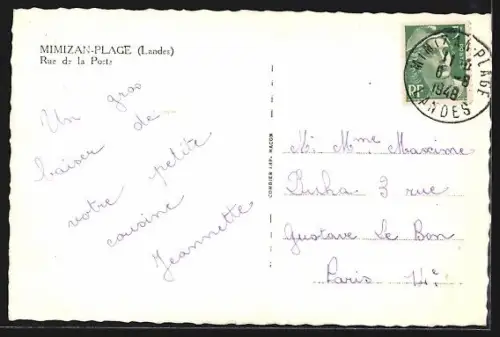 AK Mimizan-Plage /Landes, Rue de la Poste avec maisons et forêt en arrière-plan