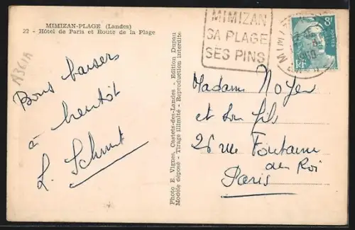 AK Mimizan-Plage /Landes, Hôtel de Paris et Route de la Plage