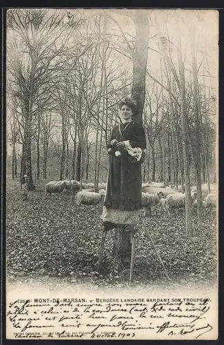 AK Mont-de-Marsan, Bergère Landaise gardant son troupeau