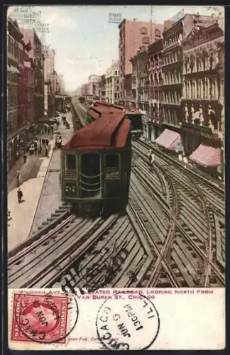 AK Chicago, IL, Elevated Railroad, looking North from Van Buren St.