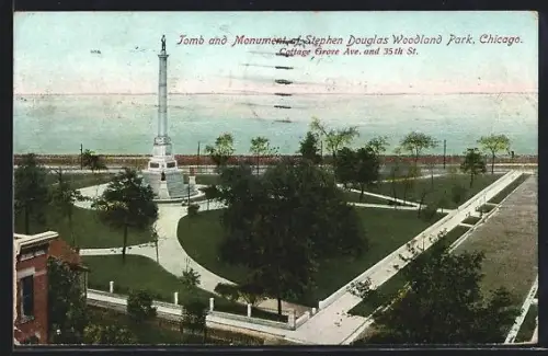 AK Chicago, IL, Tomb and Monument of Stephen Douglas Woodland, Cottage Grove Ave. and 35th Street