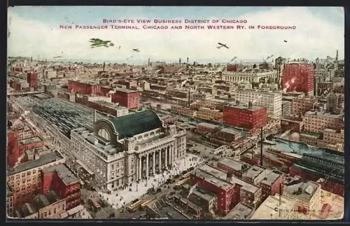 AK Chicago, IL, New Passenger Terminal, Chicago and North Western Ry. in Foreground