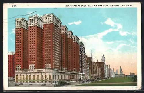 AK Chicago, IL, Michigan Avenue, North from Stevens Hotel