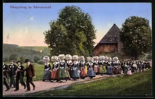 AK Schwarzwälder Tracht, Schappelzug im Schwarzwald