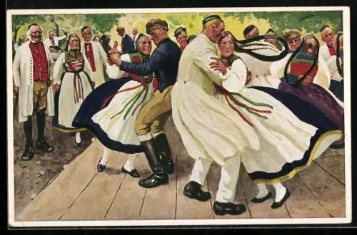 Künstler-AK Betzingen, Härdten, Schwäbische Volkstrachten