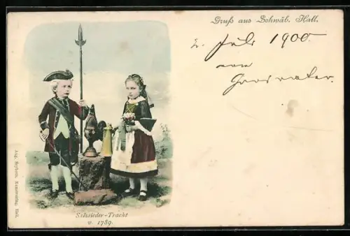AK Schwäb. Hall, Kinderpaar in Salzsieder-Tracht