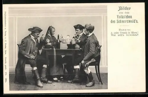 AK Schwarzwälder in Tracht bei Bier am Tisch