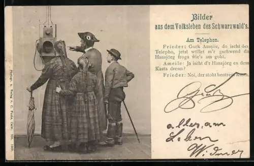 AK Schwarzwälder in Tracht am Telefon