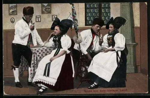 AK Männer und Frauen in elsass-lothringischer Tracht