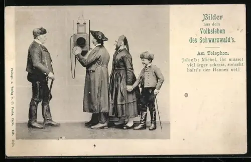 AK Volksleben des Schwarzwalds, Am Telefon