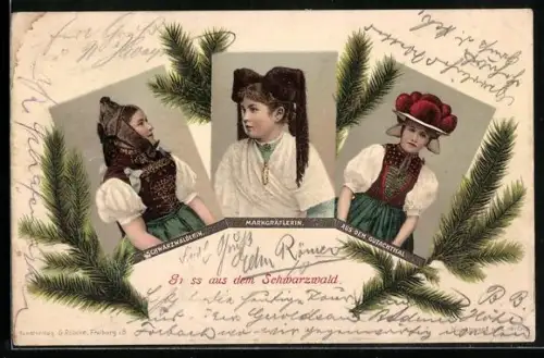 AK Frauen in Trachten, Markgräflerin, Gutacherin, Schwarzwälderin
