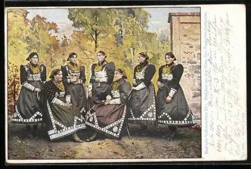 AK Serie: Badische Volkstrachten, Mädchen aus dem Gau Amt Tauberbischofsheim