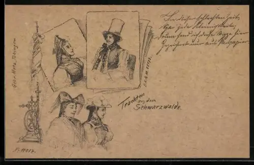 AK Trachten aus dem Schwarzwald, Spinnrad