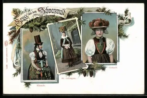 AK Frauen aus Elzach, St. Georgen und Gutach in Schwarzwälder Trachten