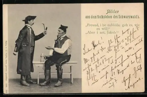 AK Zwei Schwarzwälder mit Tabakspfeife, Schwarzwälder Tracht