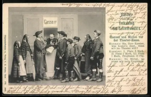 AK Hannes und Michel vor der Theater-Kasse, Volksleben im Schwarzwald