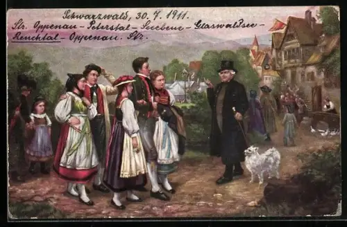 AK Junge Pärchen in schwarzwälder Trachten