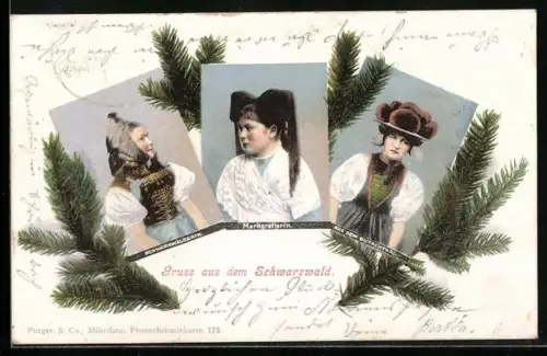 AK Schwarzwälder Tracht, Frauen in Schwarzwälder, Markgräfler und Gutachthaler Tracht