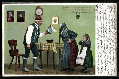 AK Bäuerin und Bauer im Schwarzwald, Schwarzwälder Tracht