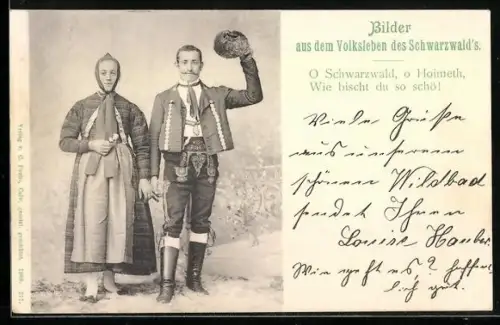 AK Paar in Schwarzwälder Tracht, O Schwarzwald, o Hoimeth...