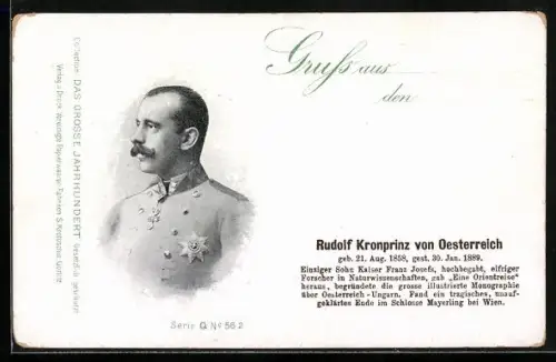 AK Kronprinz Rudolf von Österreich, geb. 21.8.1858, gest. 30.1.1889, Einziger Sohn Kaiser Franz Josefs I.
